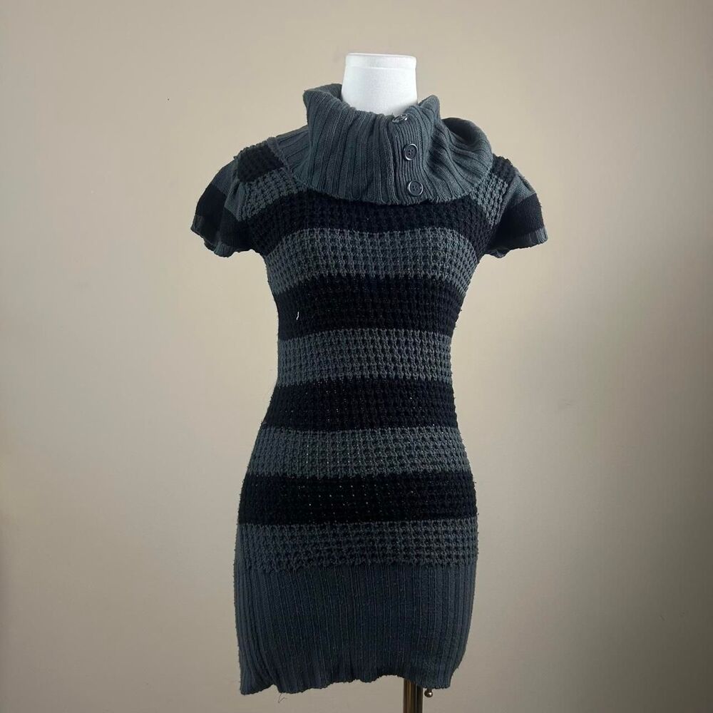 Red Paint Black and Grey Striped Sweater Dress